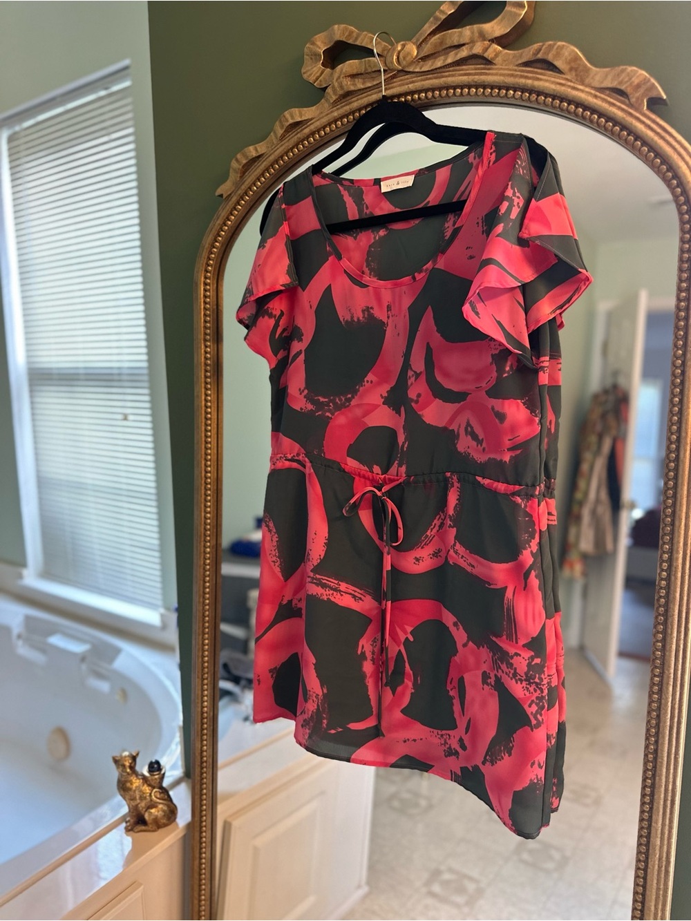 Tie-Waist Mini Dress in Red and Black Print